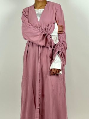 Pink Front Open Abaya with elegant and modern design, made with high-quality fabric for a comfortable and stylish fit.