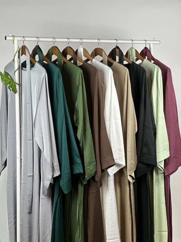 Colorful Satin Abayas with a sleek and minimalist design, made with high-quality satin fabric.
